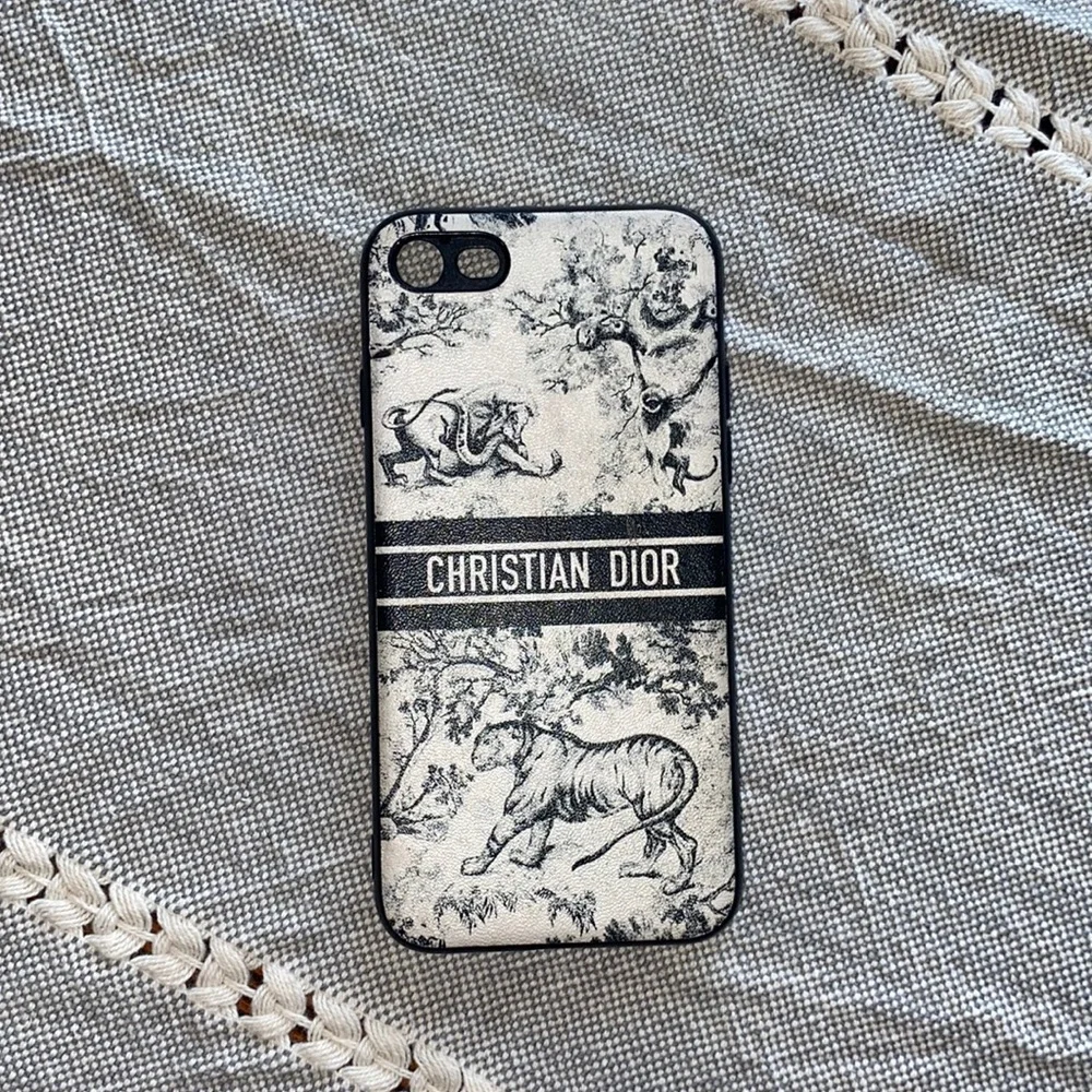Apple Christian Dior Black and Cream Printed iPhone Case